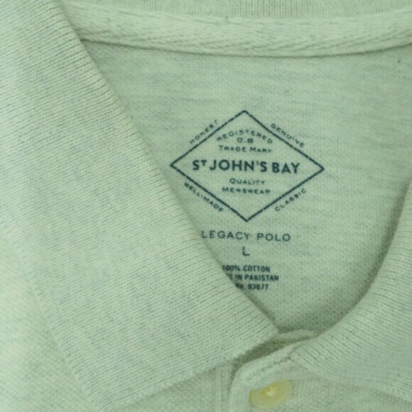 St. John's Bay  Legacy Polo Shirt  Men's Size Large Gray‎ Cream Short Sleeve - Picture 3 of 5